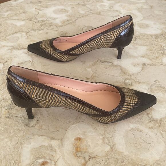 NWOT J. Crew Leather & Textile Pointer Toe Kitten Heel Pumps - Picture 4 of 15